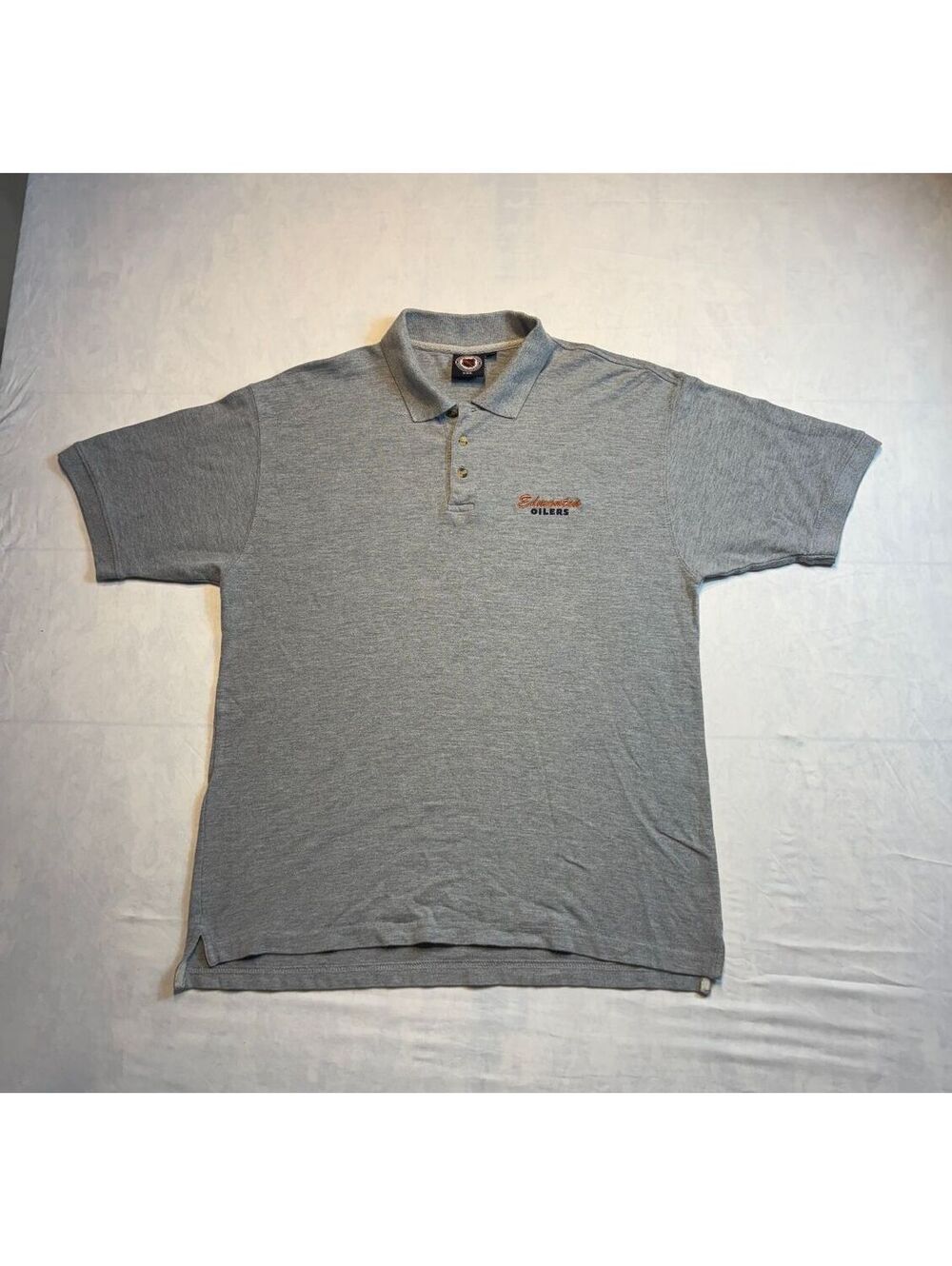 Vintage NHL Edmonton Oilers Grey Polo Shirt Cotton Size L